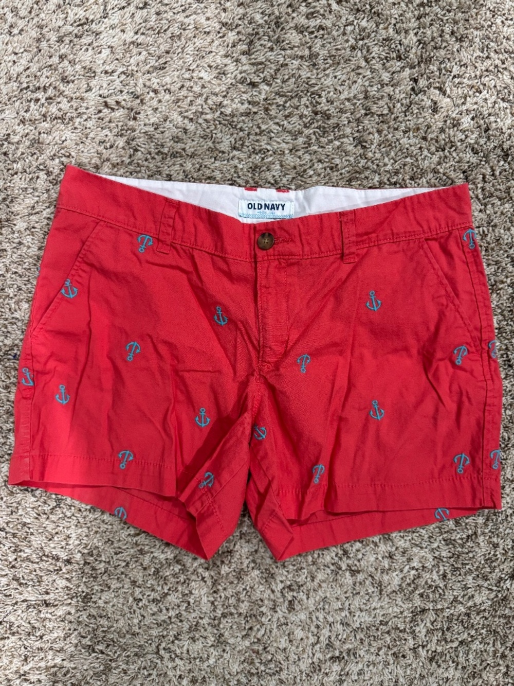 Old Navy women's red shorts with teal blue anchors size 8 NEW